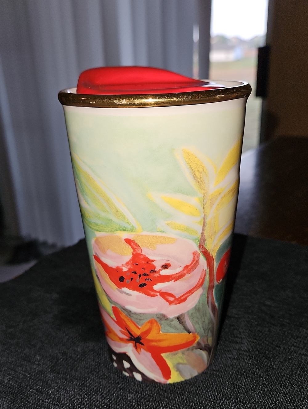 Starbucks Floral Ceramic Travel Tumbler - Mint & Red